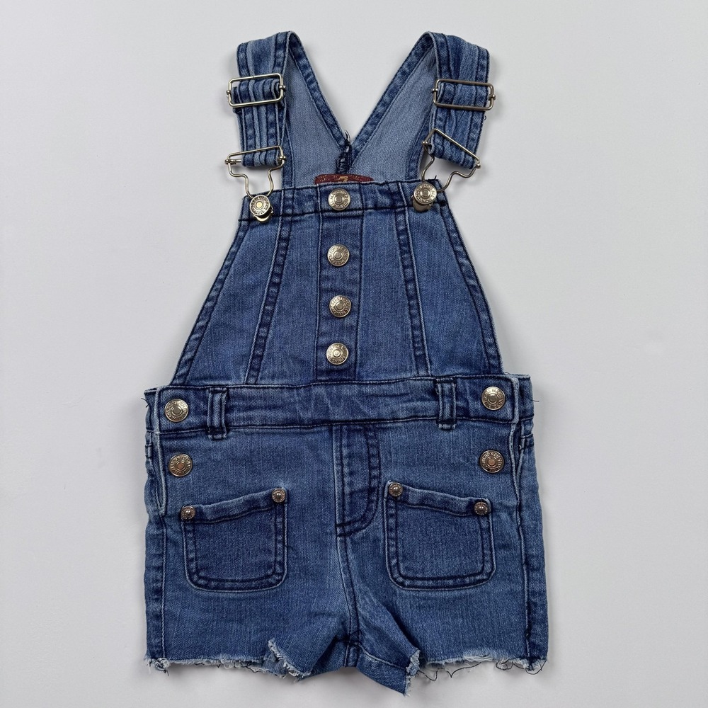 7 For All Mankind Denim Overall Shorts Girls 12M Blue Jean Shortalls Romper